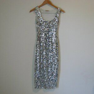 Silver Sequin Sleeveless Dress Tank Midi Party Dress Scoopneck Size XS Small
